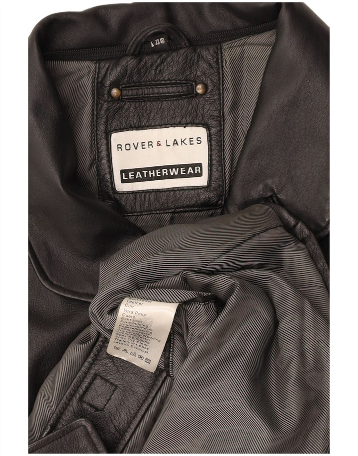 ROVER&LAKES Męski płaszcz skórzany IT 48 Średniej czarnej skóry