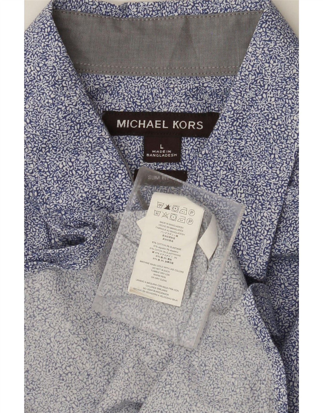 MICHAEL KORS Męska koszula slim fit, duża, niebieska, bawełniana w kwiaty
