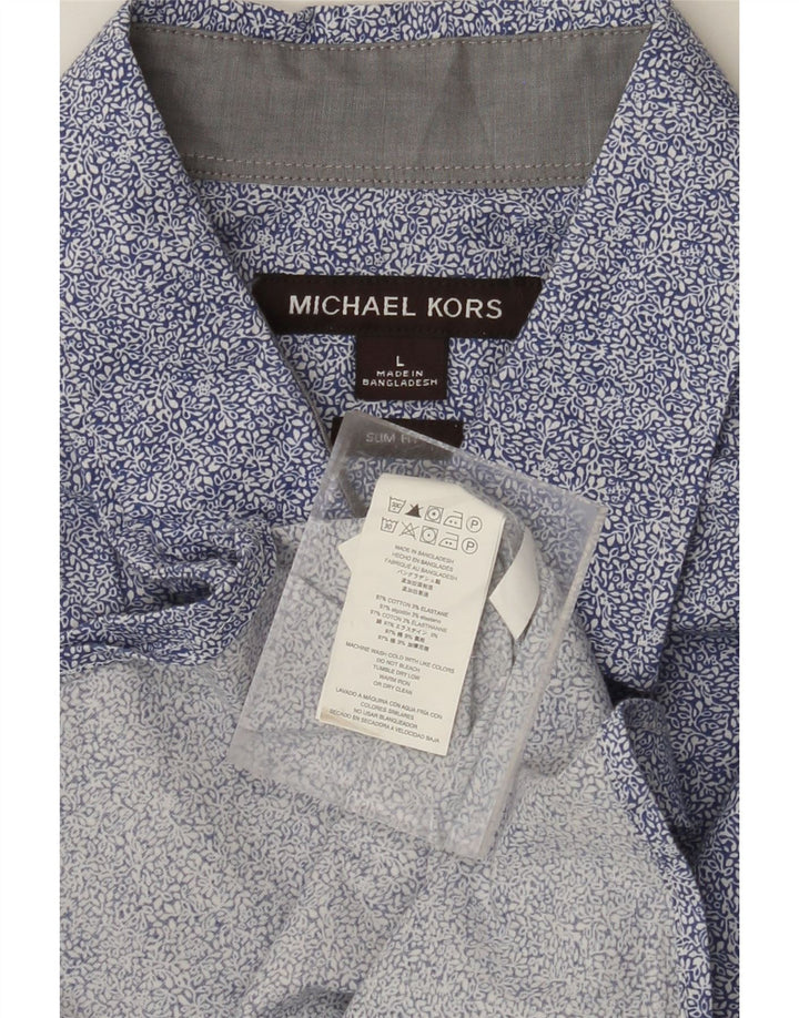 MICHAEL KORS Męska koszula slim fit, duża, niebieska, bawełniana w kwiaty