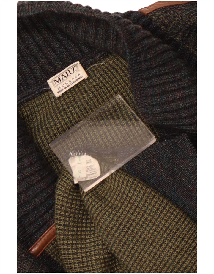 Marz Męski sweter rozpinany z podwójnymi piersiami EU 52, duża, szara, nakrapiana wełna