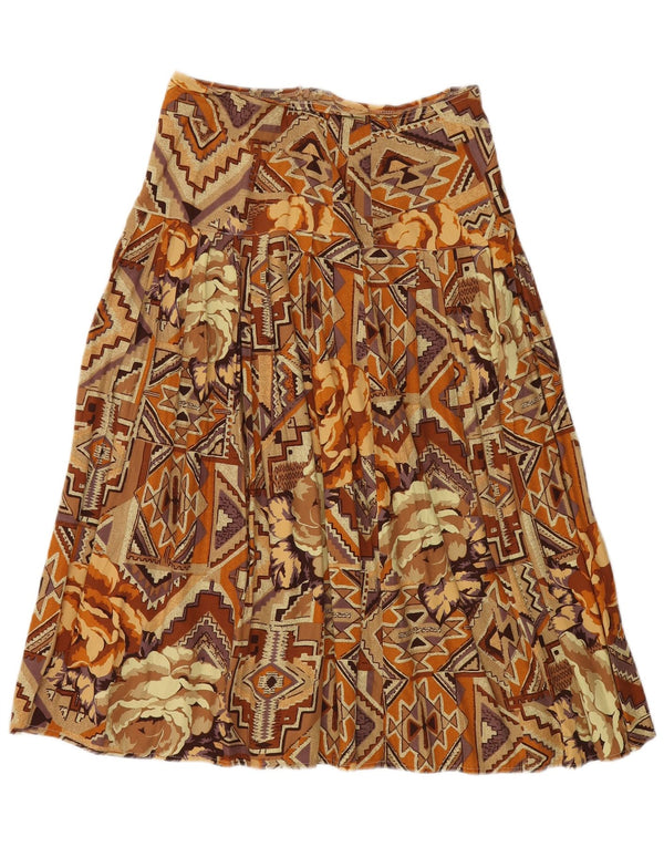 VINTAGE Womens Pleated Skirt Medium W30 Brown Patchwork Cotton