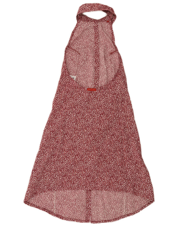 Damska sukienka wiązana na szyi Replay UK 4 XS Burgundowa bawełniana z nadrukiem zwierzęcym