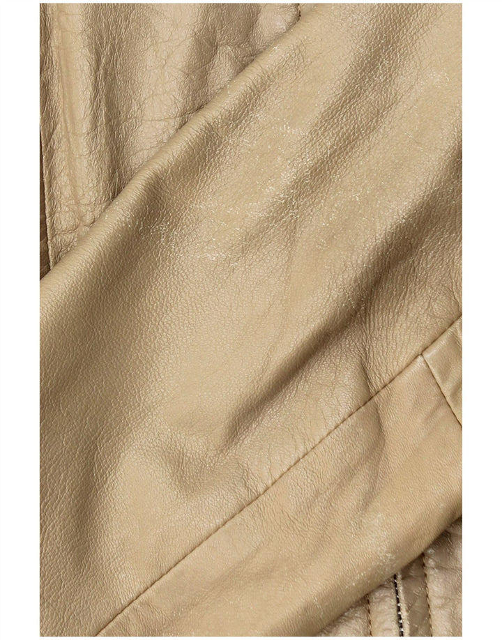 Kurtka damska Zara Crop Leather UK 14, duża, beżowa skóra
