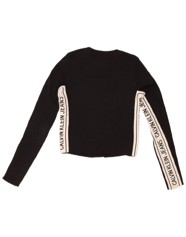 Damski top z grafiką CALVIN KLEIN JEANS z długim rękawem, UK 10, mały, czarny