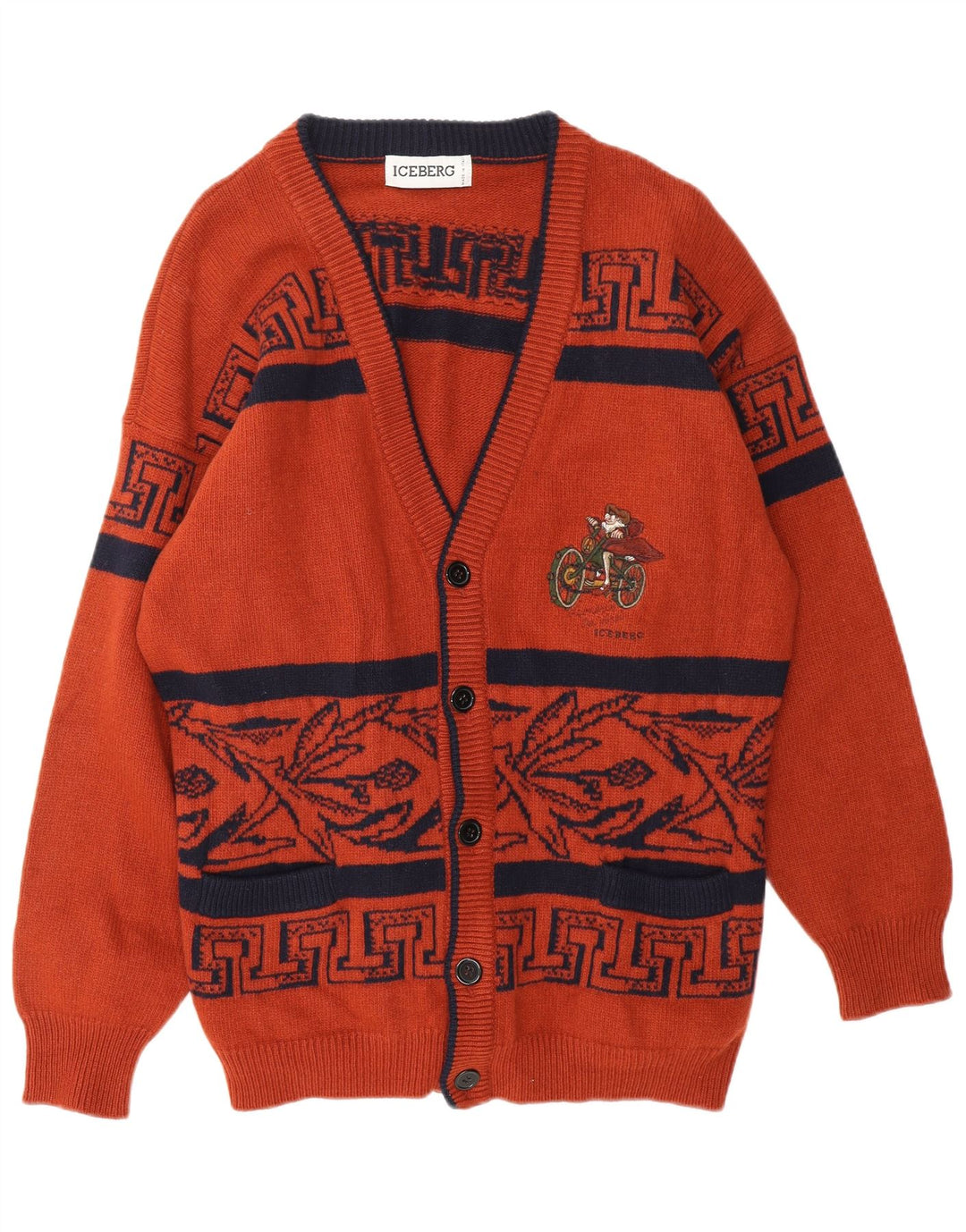 Męski sweter rozpinany z grafiką ICEBERG Średni brąz z geometryczną dziewiczą wełną