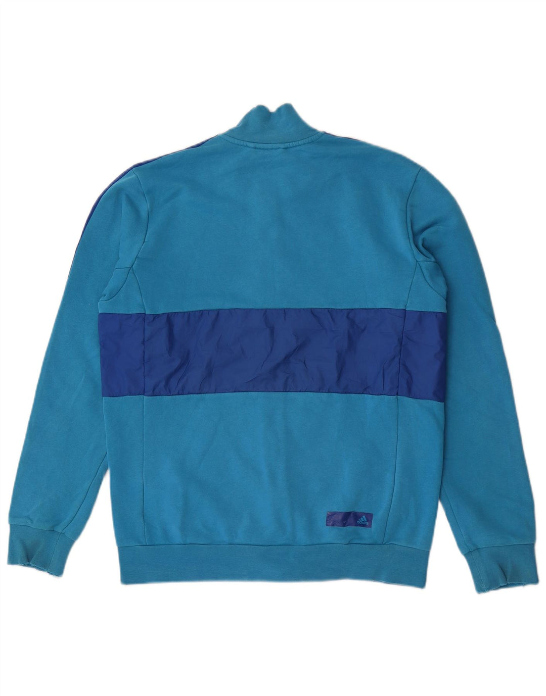 Męska bluza dresowa Adidas z grafiką, średnia niebieska, bawełniana z blokami kolorów