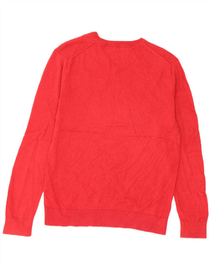 Męski sweter Tommy Hilfiger z dekoltem w kształcie litery V, duży, czerwony, bawełniany
