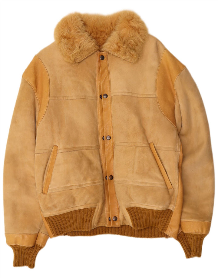 Vintage męska kurtka Bomber Shearling UK 38 średni beż