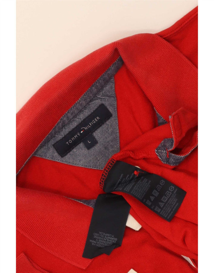 Męska koszulka polo Tommy Hilfiger z grafiką, duża, czerwona, bawełniana