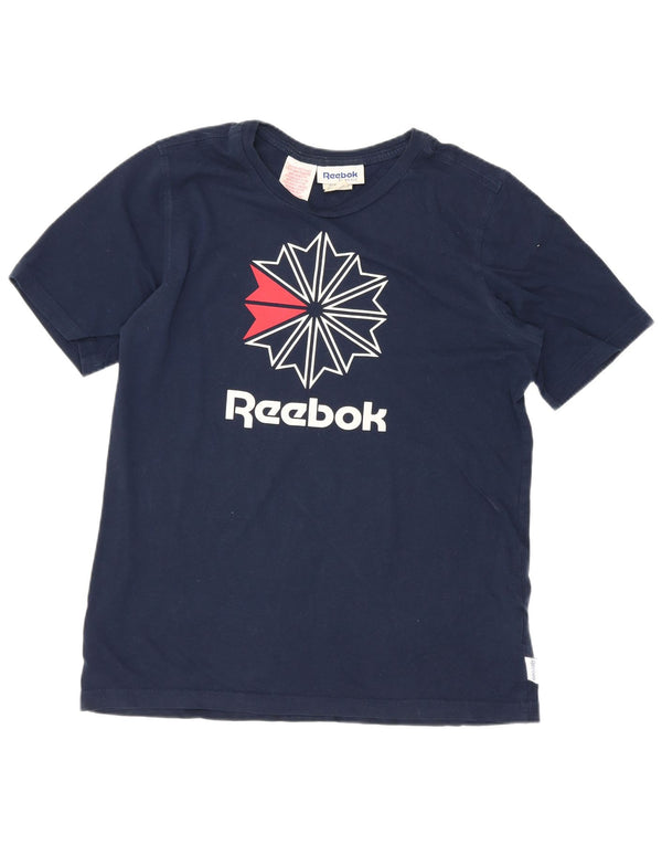 Chłopięcy T-shirt Reebok z grafiką, 13-14 lat, granatowa, bawełniana
