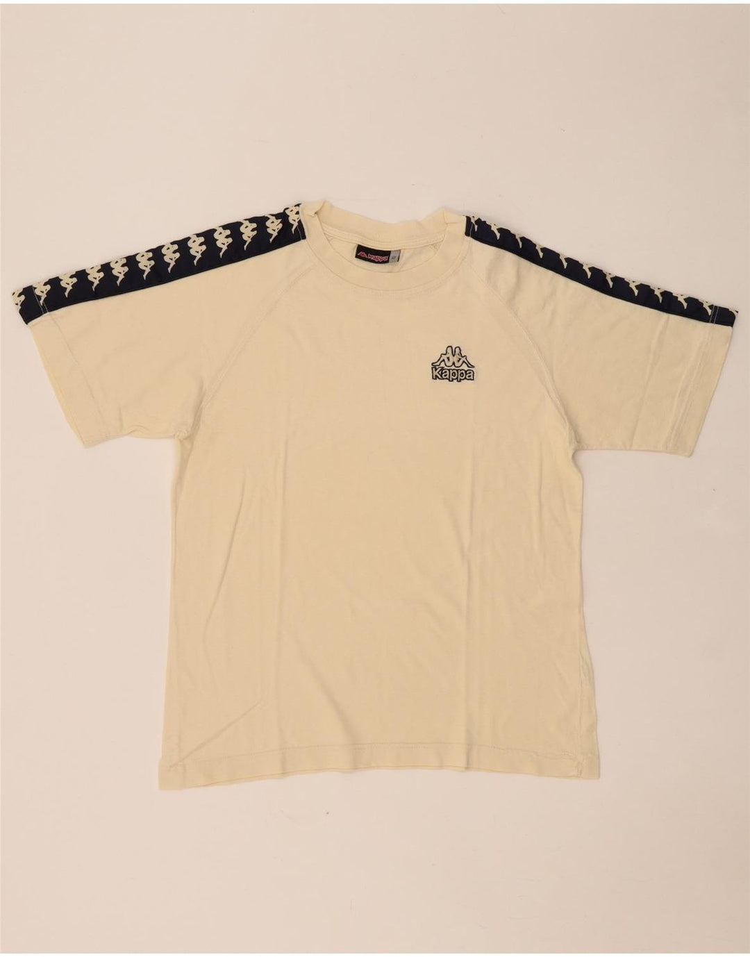 Męski T-shirt z grafiką KAPPA, mały, beżowy, bawełniany blok kolorów