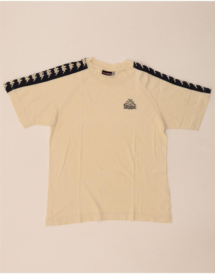 Męski T-shirt z grafiką KAPPA, mały, beżowy, bawełniany blok kolorów