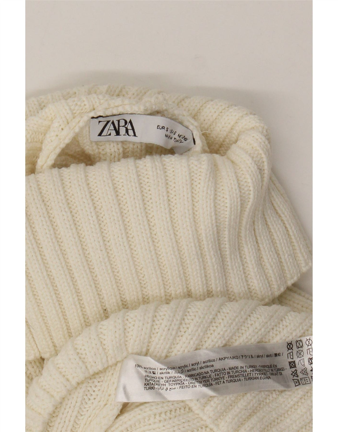 Damski sweter Zara Crop Oversize z golfem UK 10 Small White