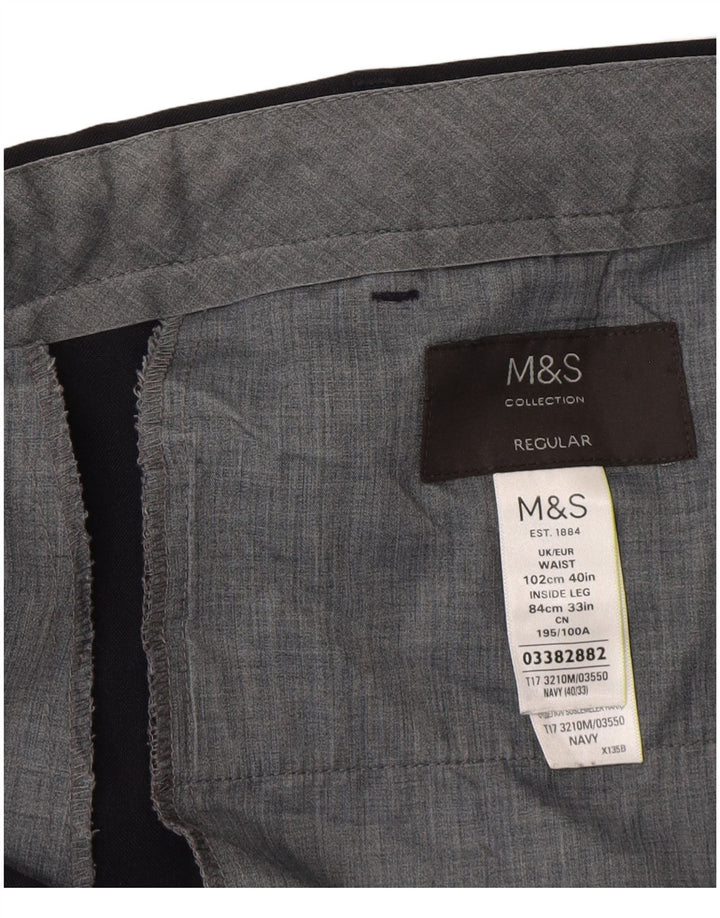 Męskie spodnie garniturowe Marks & Spencer Straight Regular W40 L33 Granatowe