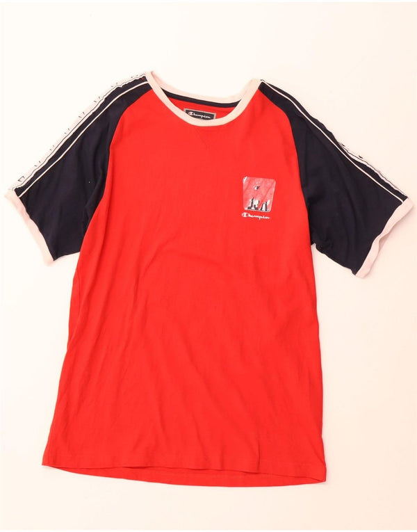 Męska koszulka z grafiką CHAMPION Top 2XL, bawełniana w kolorze czerwonym, z blokami kolorów