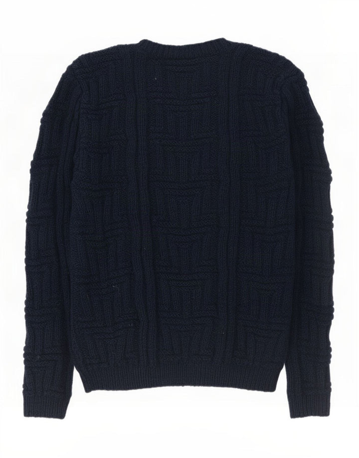 Vintage męski sweter z okrągłym dekoltem, średni granat