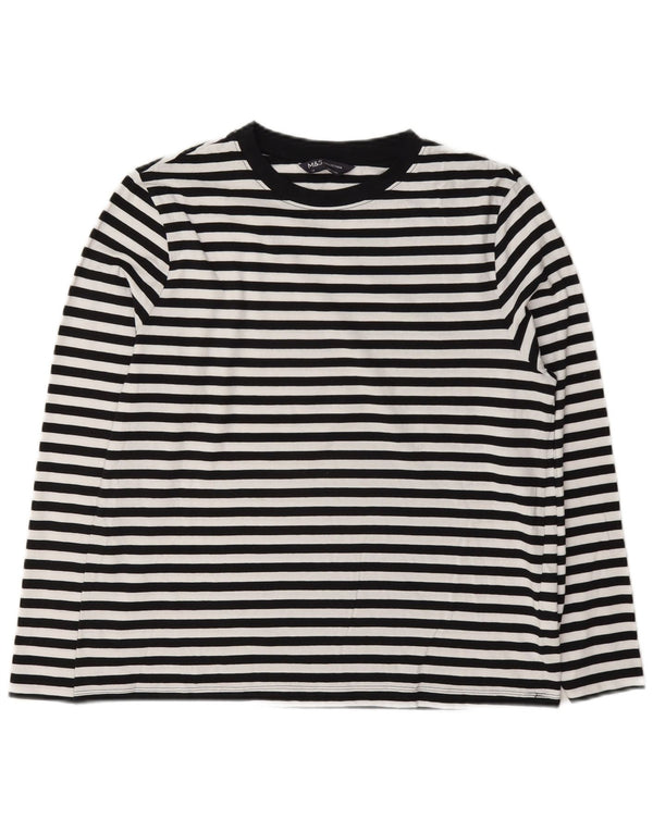 Marks & Spencer Damski top z długim rękawem UK 12, średni, biały, w paski, morski