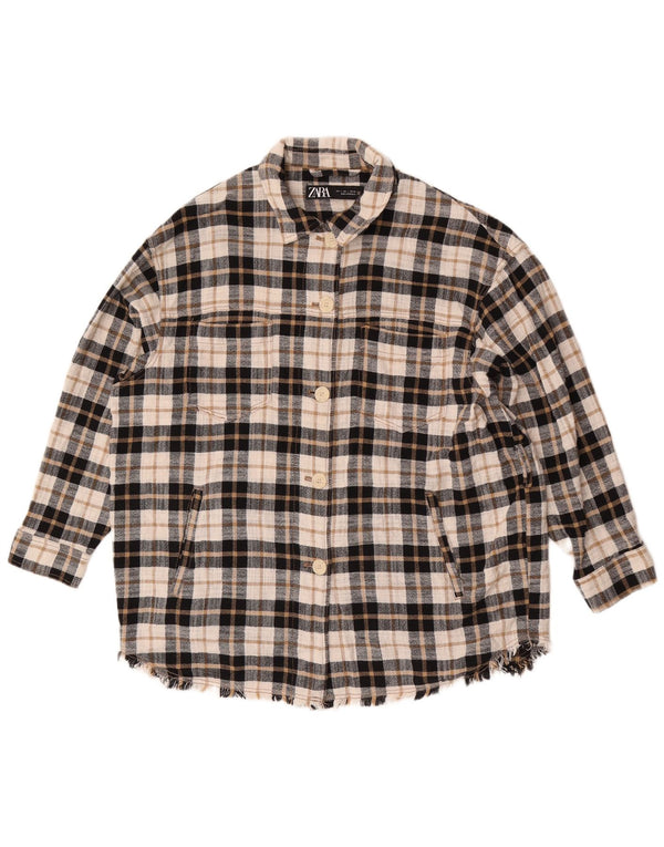 Damska koszula flanelowa oversize Zara UK 16, duża, bawełniana w beżową kratę