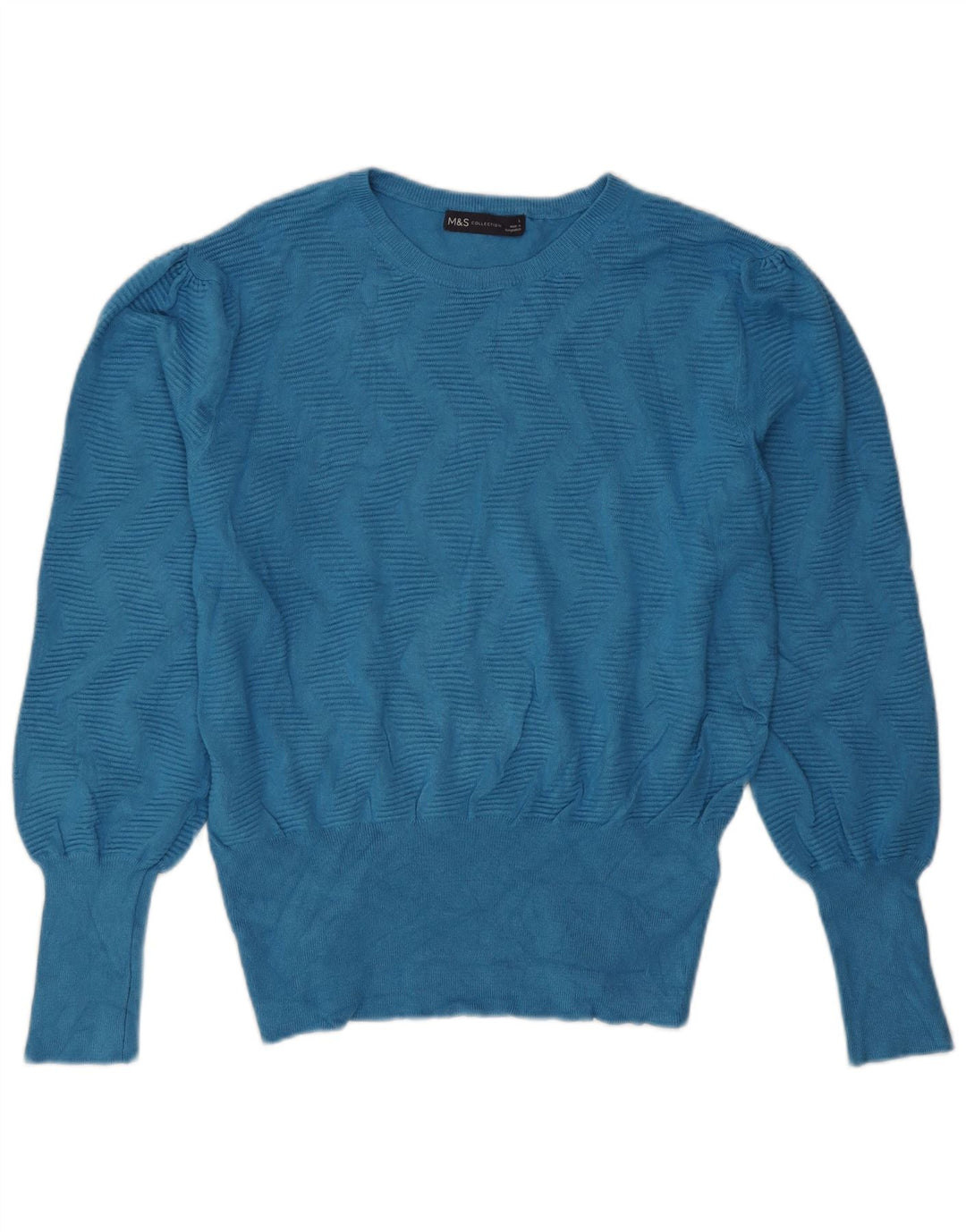 Marks & Spencer Damski sweter z okrągłym dekoltem UK 16, duży niebieski geometryczny