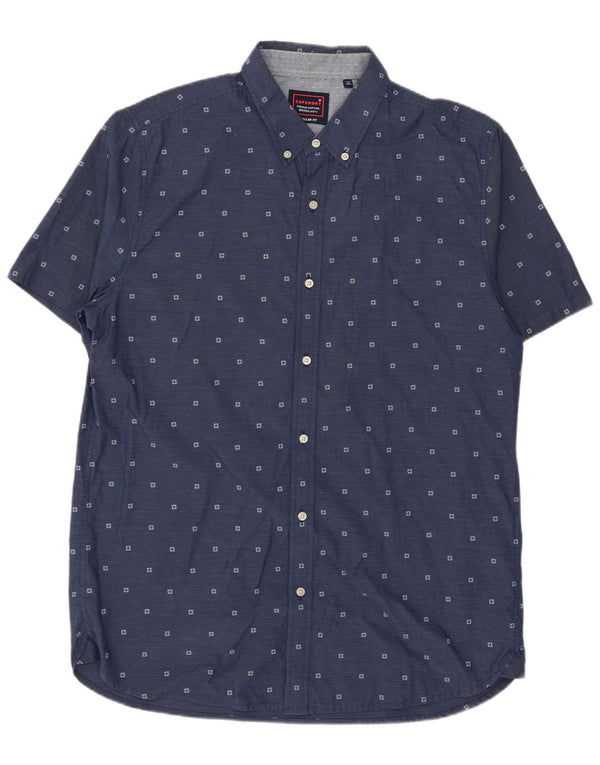 Superdry Mens Short Sleeve Regular Fit Shirt XL Blue Spotted Cotton