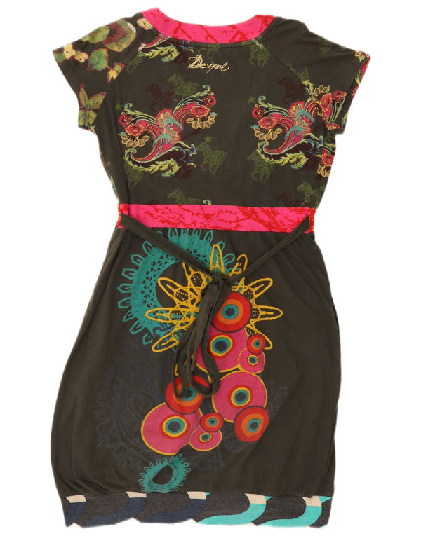 Desigual damska graficzna sukienka bąbelkowa UK 14, duża, bawełniana w kwiecisty khaki