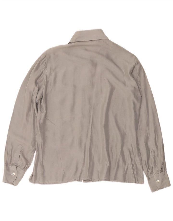 Damska bluzka koszulowa VINTAGE UK 12 Średni szary jedwab