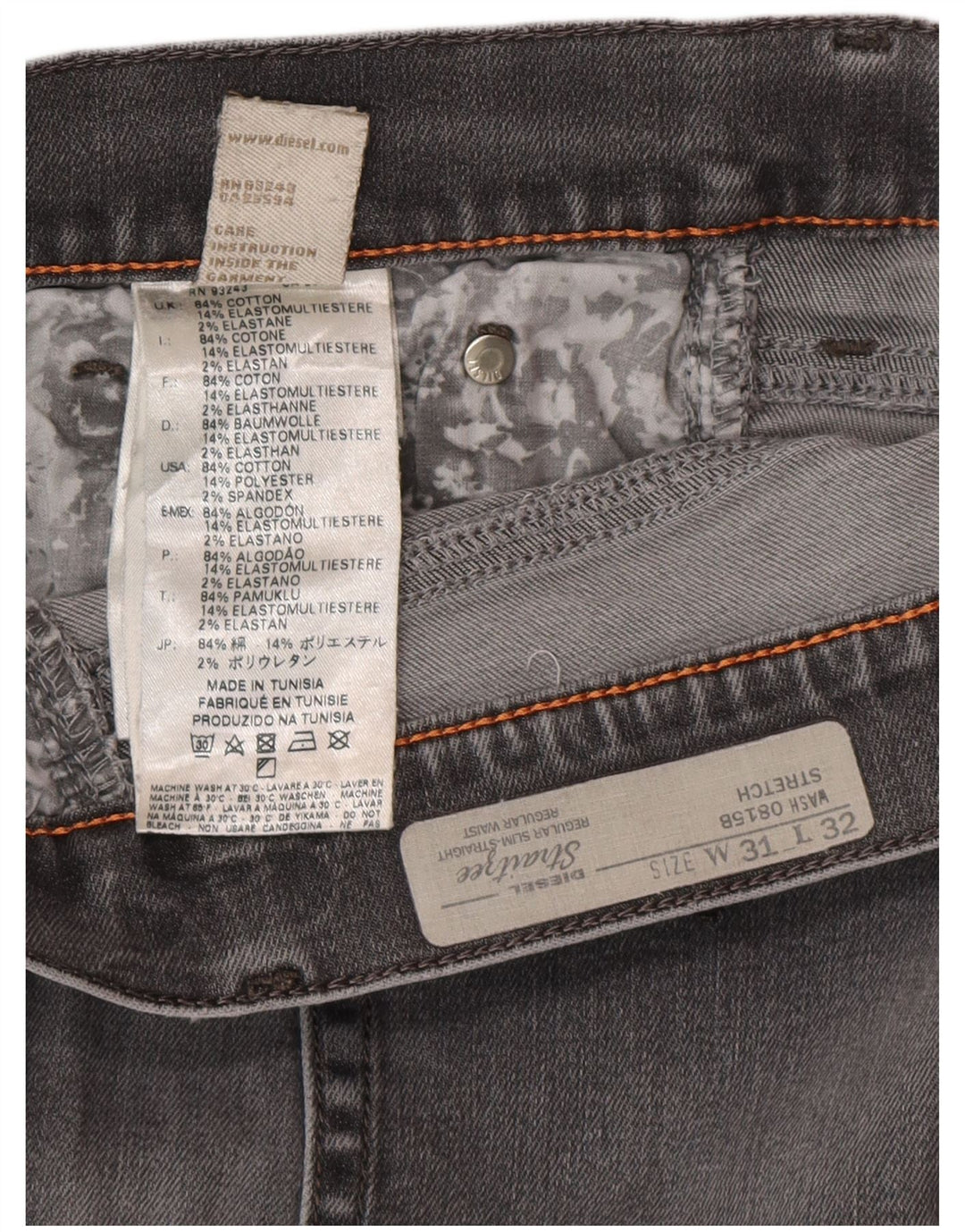 Damskie jeansy Diesel Regular Slim Straight W31 L32 Szara bawełna