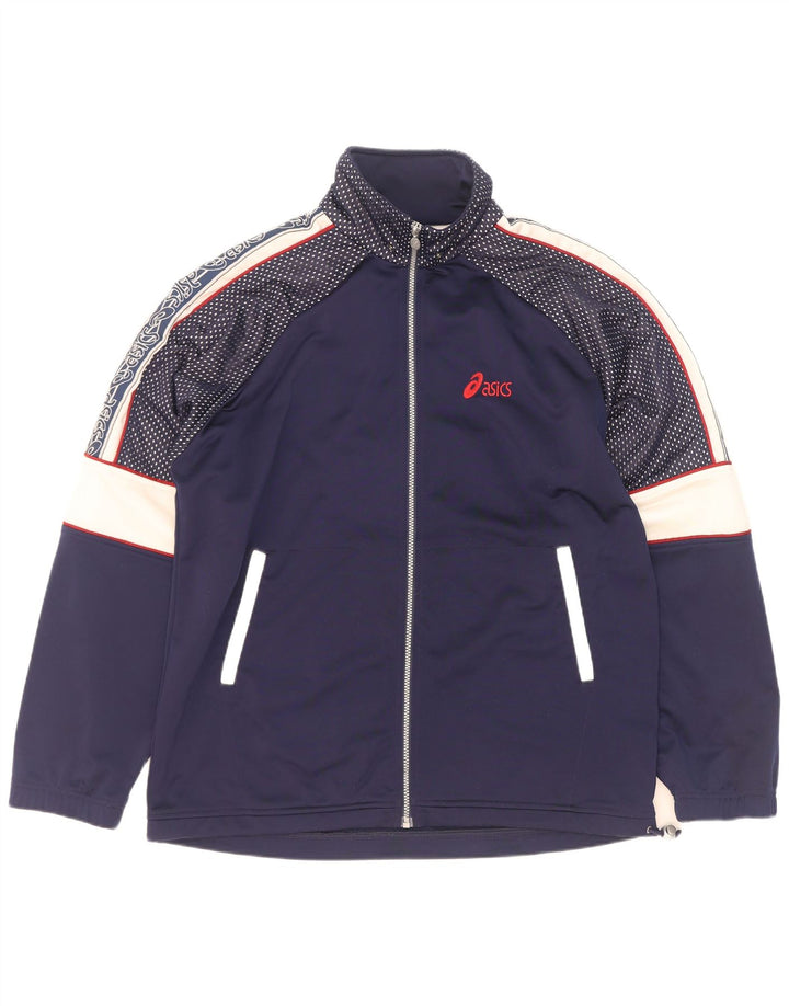 Męska kurtka dresowa Asics z grafiką, duża, granatowa, z blokami kolorów