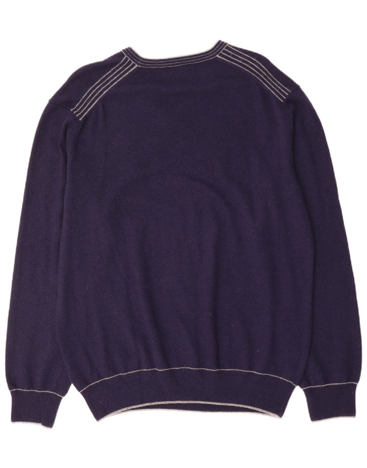 Męski sweter KAPPA z graficznym dekoltem w kształcie litery V, 2XL, granatowy, kaszmirowy