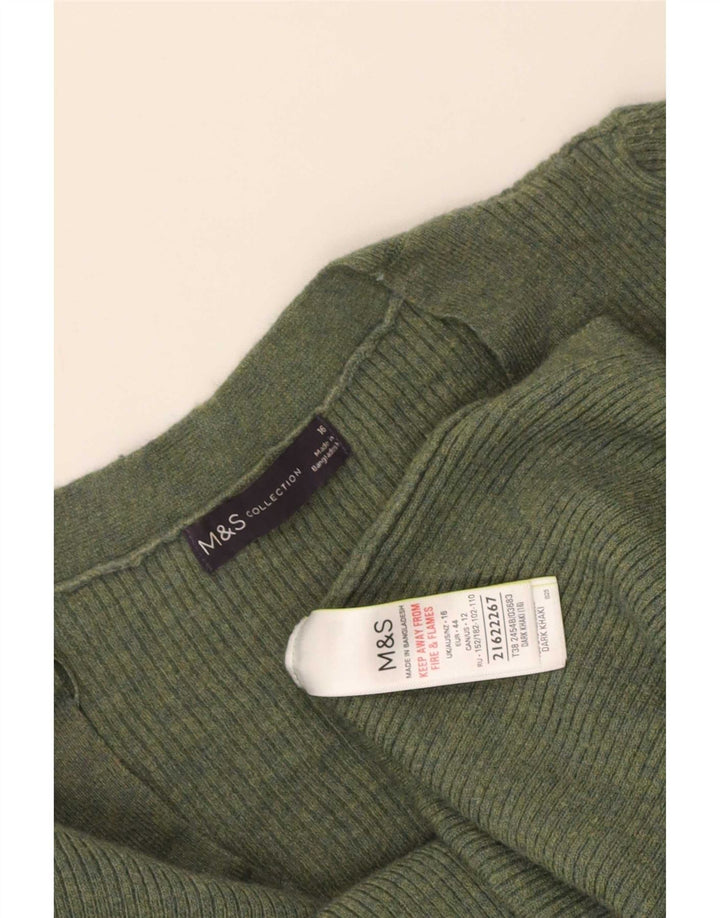 Marks & Spencer Damski sweter z dekoltem w kształcie litery V, UK 16, duży, khaki, poliester