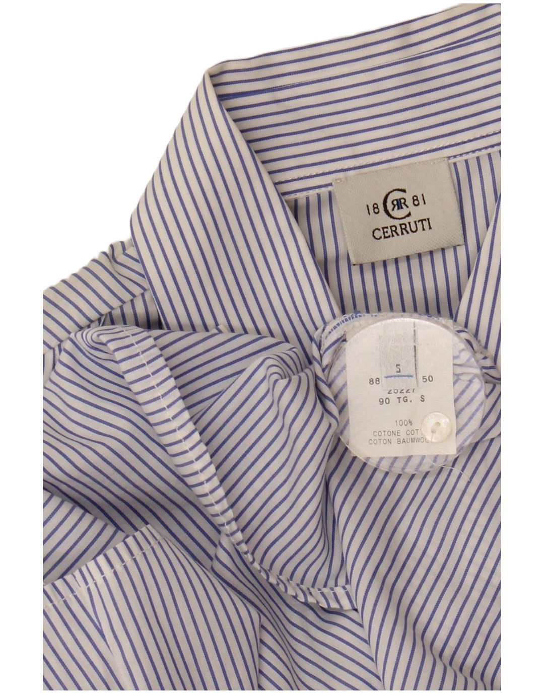 Koszula damska Cerruti 1881 z falbaną z przodu, UK 10, bawełniana w małe niebieskie paski