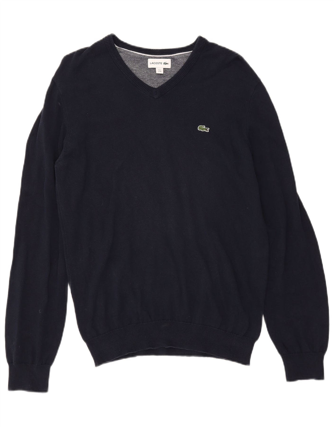 Męski sweter LACOSTE z dekoltem w kształcie litery V, rozmiar 4, średni granatowy, bawełniany
