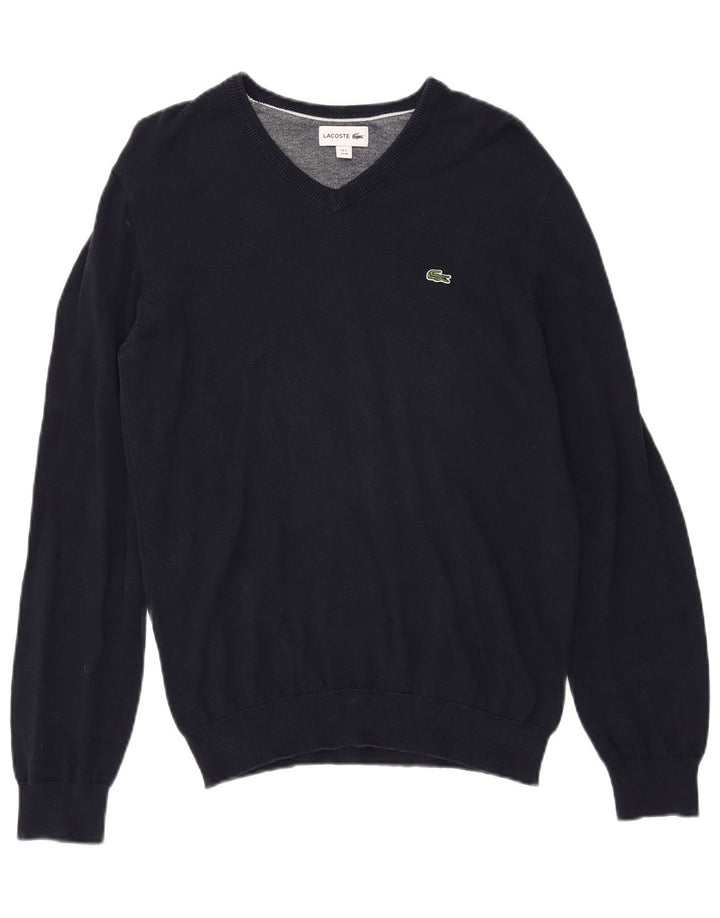 Męski sweter LACOSTE z dekoltem w kształcie litery V, rozmiar 4, średni granatowy, bawełniany