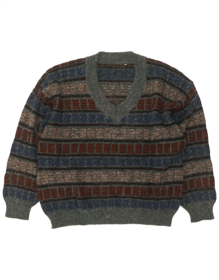 Męski sweter w stylu vintage z dekoltem w szpic IT 54 XL w wielokolorowe paski