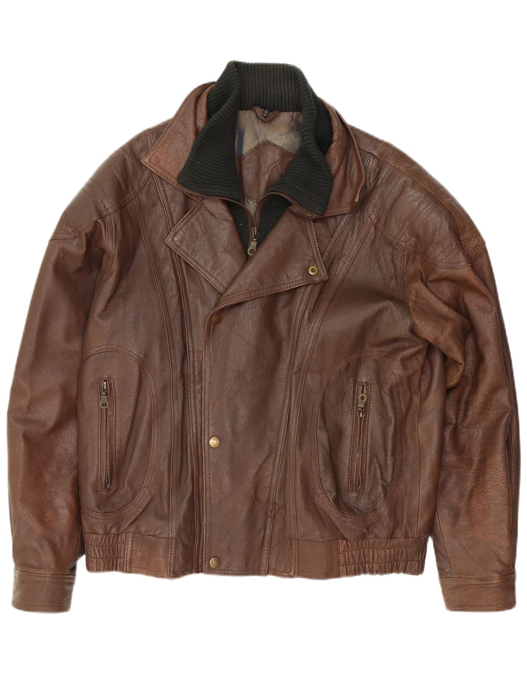 Męska kurtka skórzana o luźnym kroju VINTAGE UK 34 XS, brązowa skóra