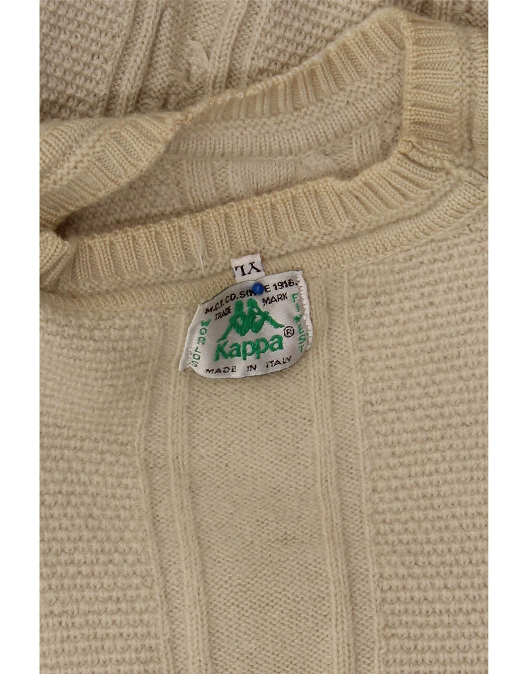 Męski sweter KAPPA z graficznym wycięciem pod szyją, duży, beżowy