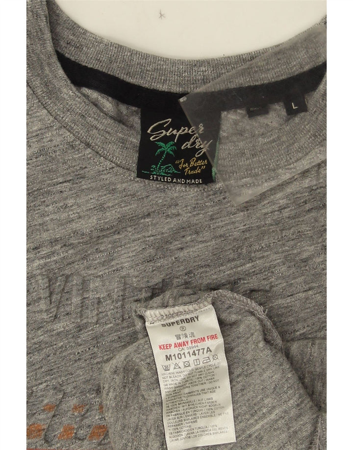 Męski T-shirt Superdry z grafiką, duży, szary, bawełniany w cętki