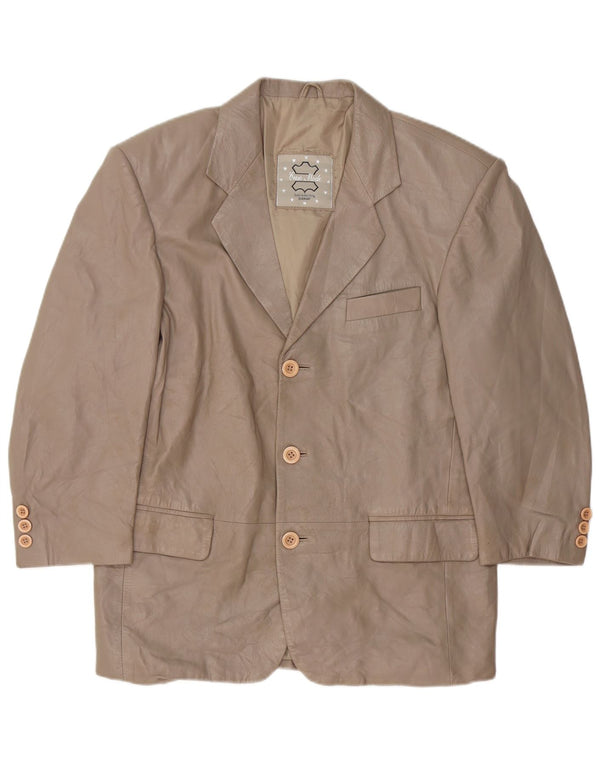 VINTAGE Damska skórzana marynarka zapinana na 3 guziki UK 16, duża, szara skóra