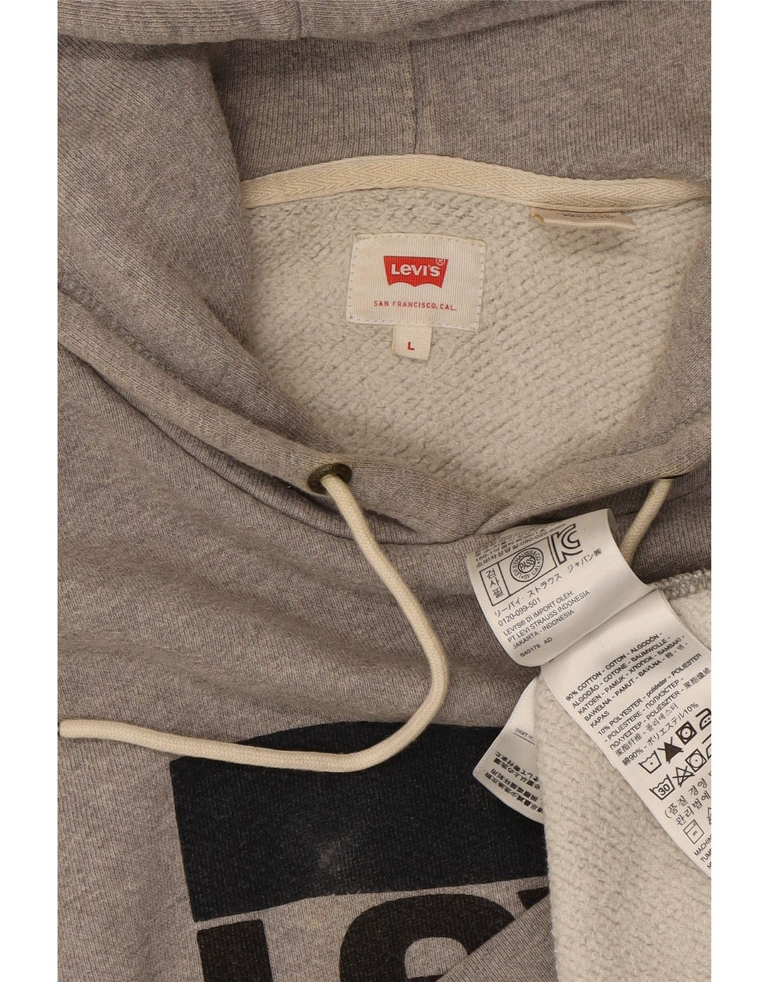 LEVI'S Mens Graphic Hoodie Jumper Large Grey Cotton