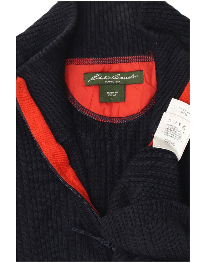 EDDIE BAUER Męski sweter rozpinany, duży, granatowy, bawełniany