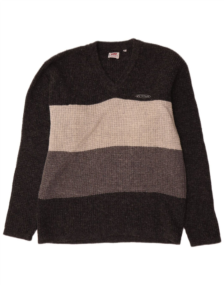 Męski sweter Levi's z dekoltem w kształcie litery V, średnioszary, wełniany z blokami kolorów