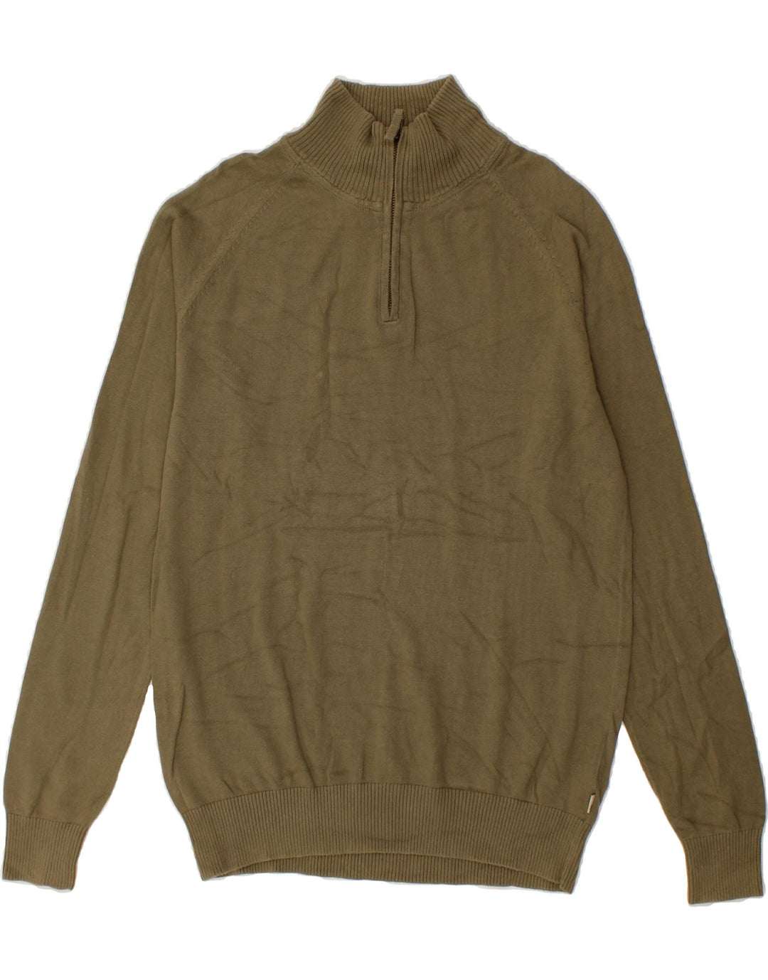 TIMBERLAND Mens Zip Neck Jumper Sweater Medium Khaki Cotton Vintage Timberland and Second-Hand Timberland from Messina Hembry 