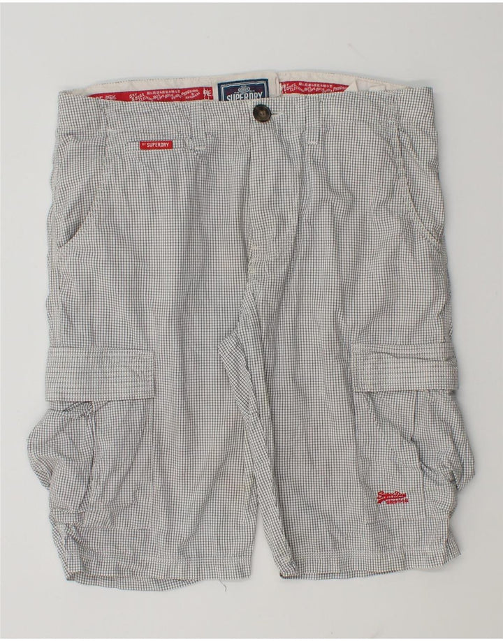 Męskie spodenki cargo Superdry, duże W36, biała bawełna w kratkę