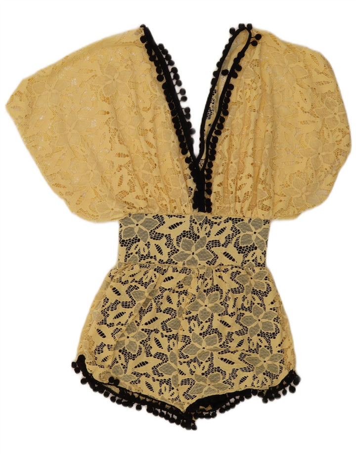 Koronkowy kombinezon damski w stylu vintage UK 12, średni żółty
