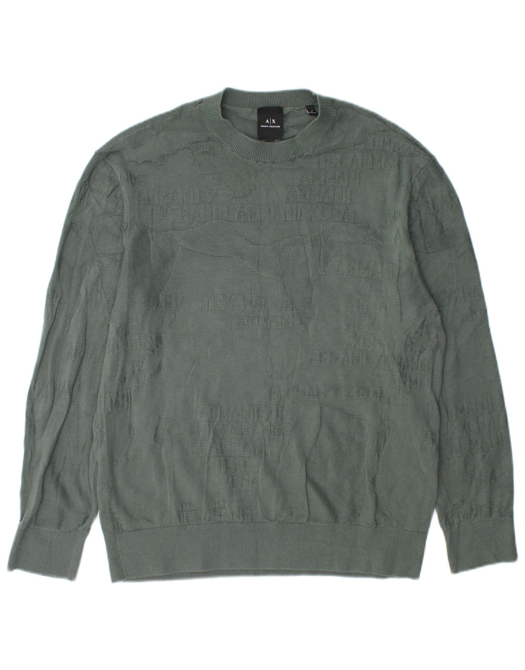 Męski sweter z okrągłym dekoltem Armani Exchange, mały, zielony, bawełniany
