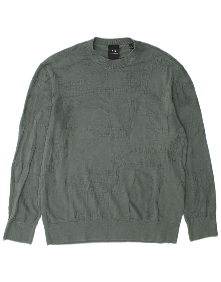 Męski sweter z okrągłym dekoltem Armani Exchange, mały, zielony, bawełniany