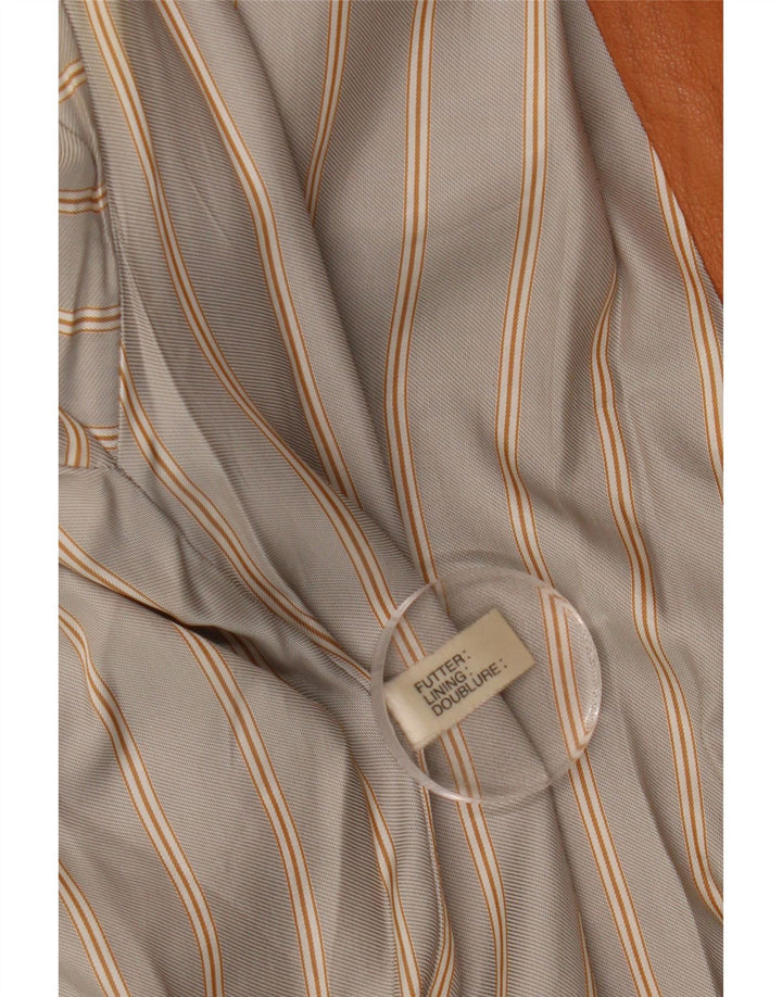 Vintage damski płaszcz skórzany z podwójnymi piersiami UK 14, duży brązowy