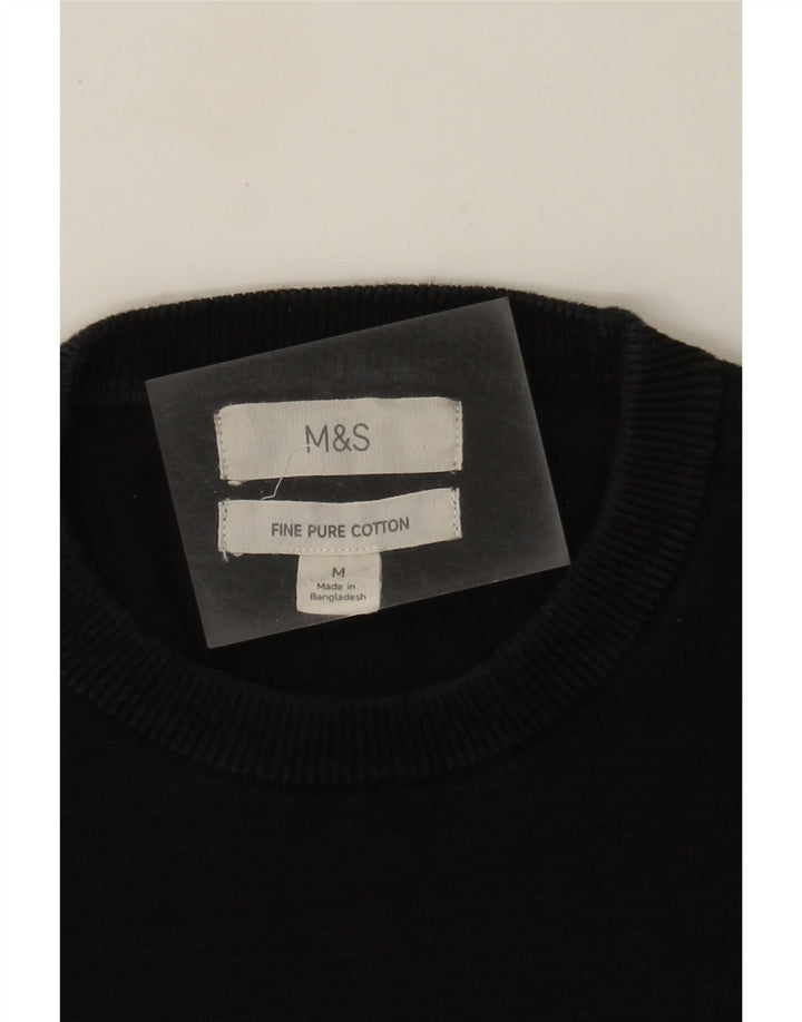 Marks & Spencer Damski sweter z okrągłym dekoltem, średni czarny, bawełniany