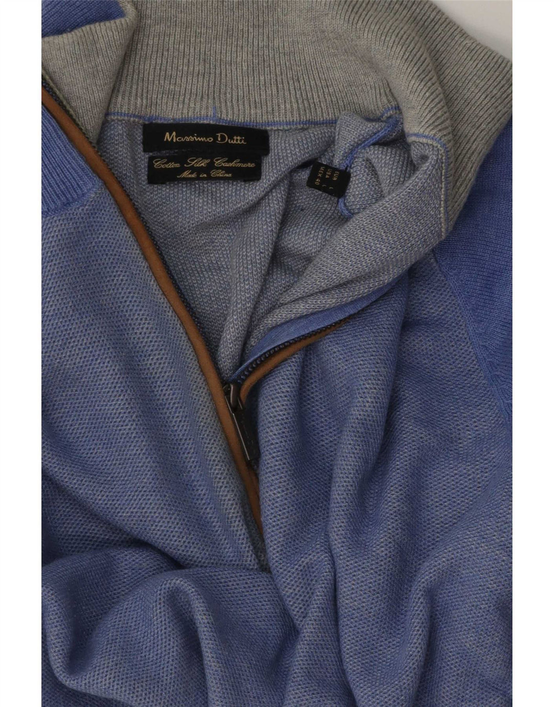 Męski sweter zapinany na zamek Massimo Dutti, duży, niebieski, bawełniany