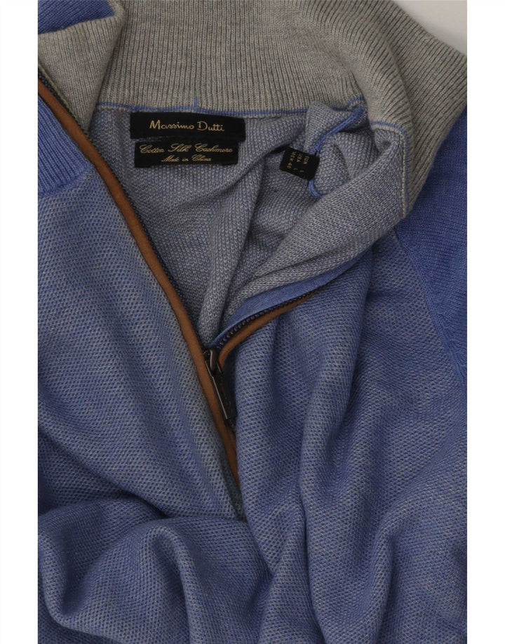 Męski sweter zapinany na zamek Massimo Dutti, duży, niebieski, bawełniany